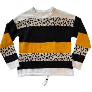 Leopard Print Striped Sweater Sz L